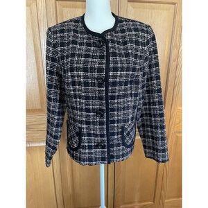 Vintage Sheri Martin Womens Suit Coat Jacket Size 14 Black/White/Pink‎ Stripe